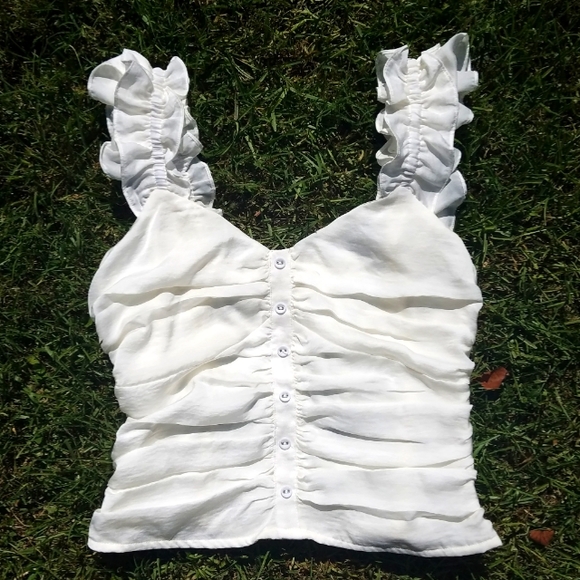 ASTR The Label Ruched Ruffle Shoulder Tank Top - Picture 4 of 7